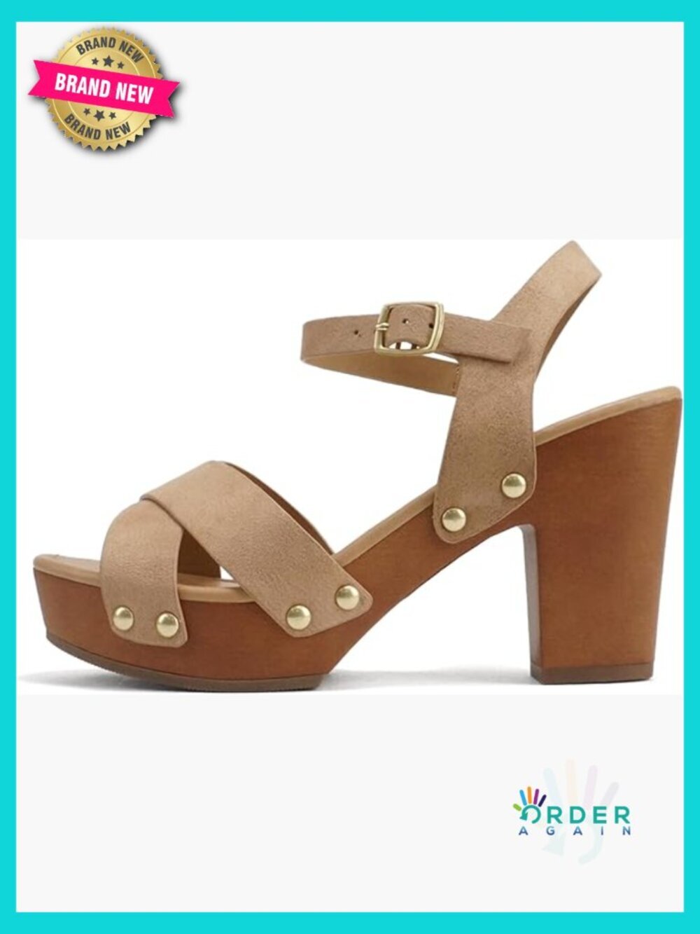 Women Crisscross Band Chunky Platform Block Mid Heel Sandal with Ankle Strap